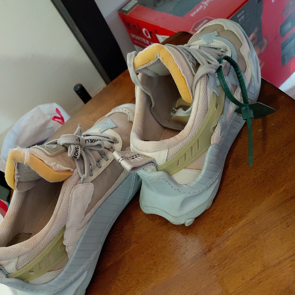 Off-White Beige and Light Blue Sneakers